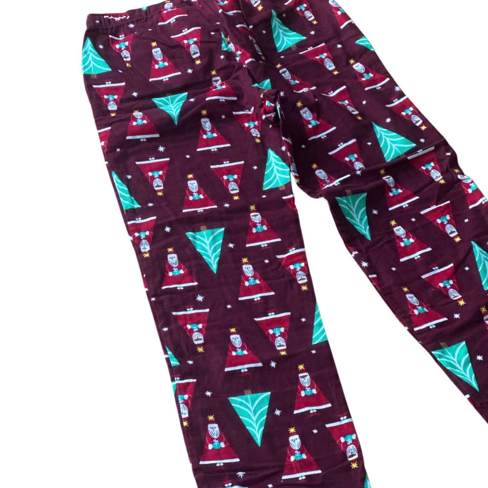 Old Navy Pajama Pants Santa and Trees Print Burgundy Flannel Size M Tall NWT - Picture 2 of 7